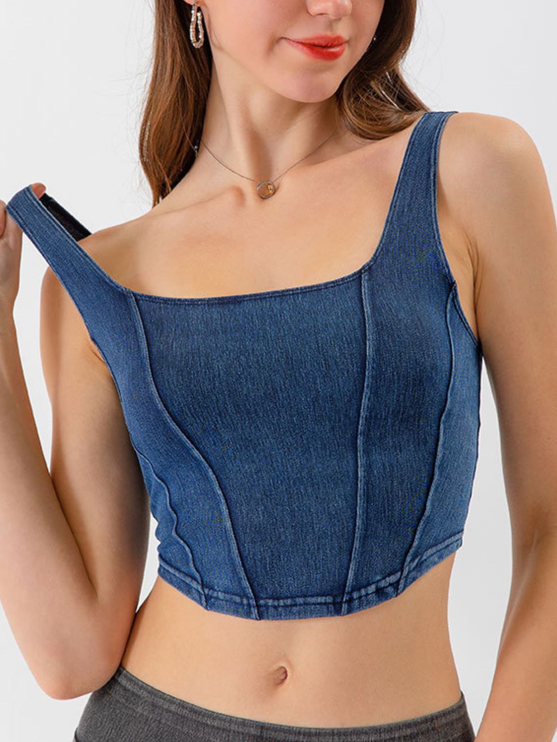 Seam Detail Cropped Denim Tank-Casual-Fashion