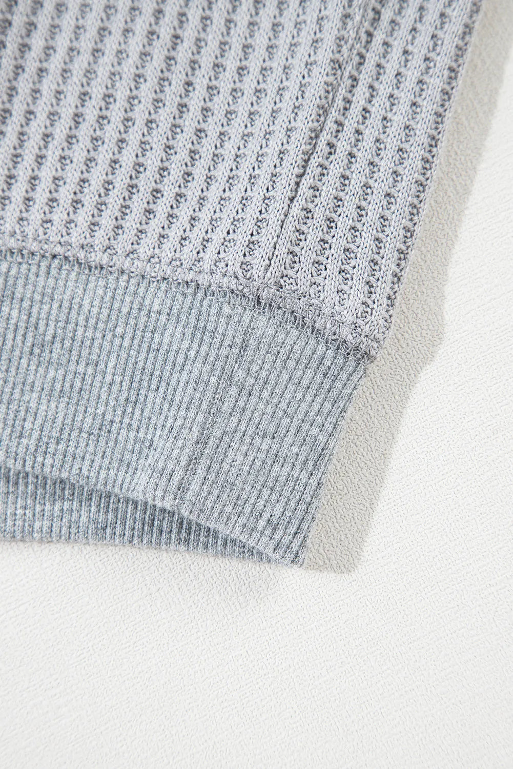 Waffle-Knit Round Neck Long Sleeve Top-Comfy