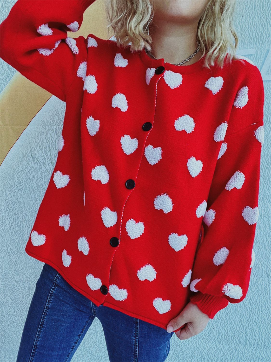 Heart Button Up Long Sleeve Cardigan-Comfortable