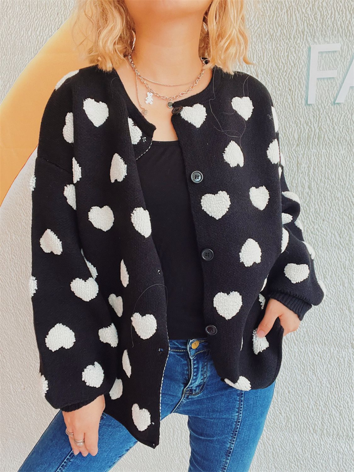 Heart Button Up Long Sleeve Cardigan-Comfortable