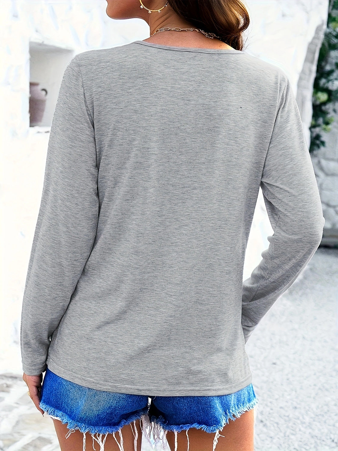 Crisscross V-Neck Long Sleeve T-Shirt-Comfortable-Fabric