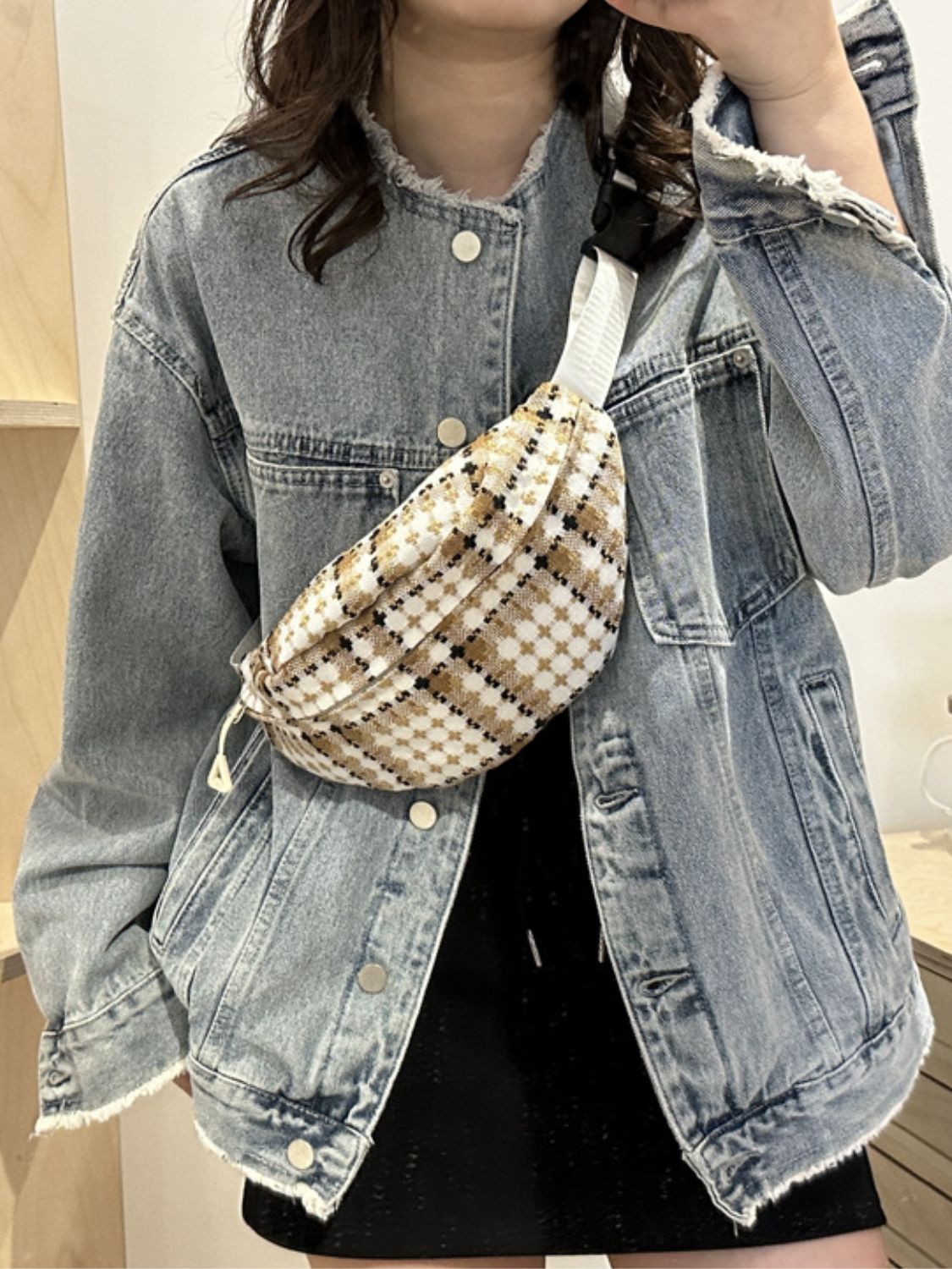 Plaid Wide Strap Crossbody Bag-Statement piece