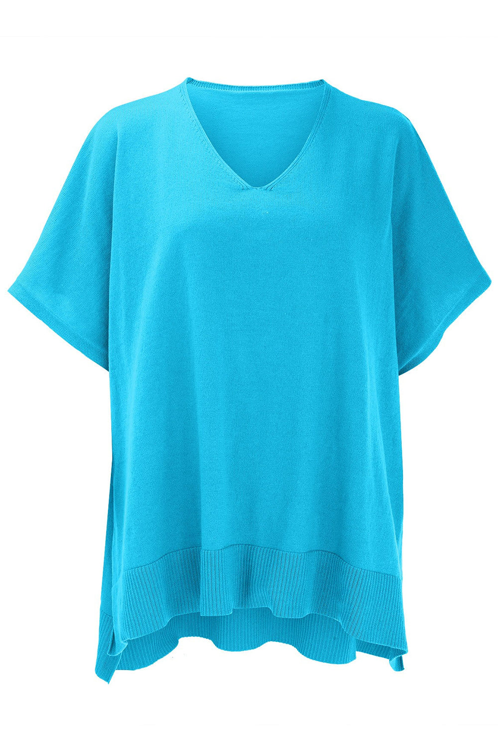 Slit V-Neck Half Sleeve Knit Top-Stylish