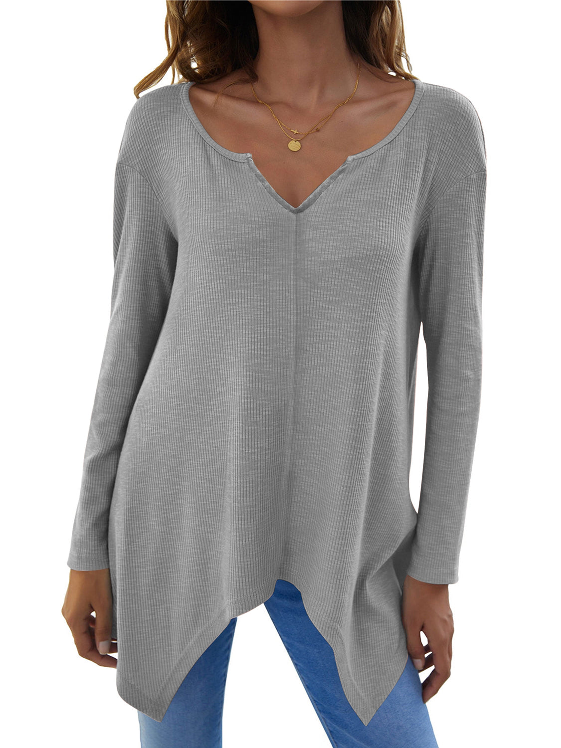 Full Size V-Neck Long Sleeve T-Shirt Comfortable