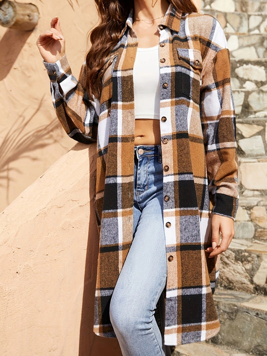 Plaid Collared Neck - Long Sleeve Jacket