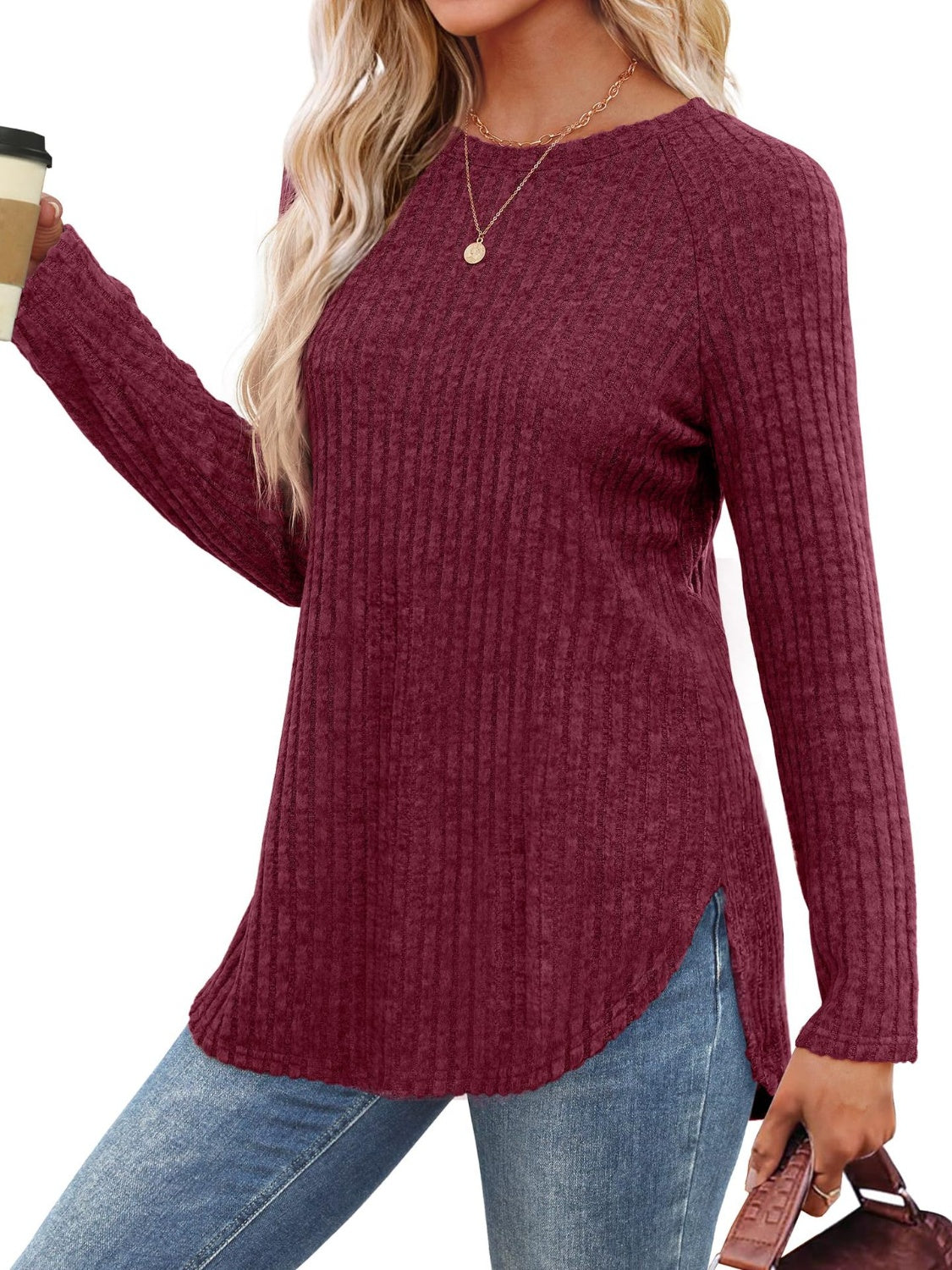 Round Neck Raglan Sleeve T-Shirt-Casual-Fashion