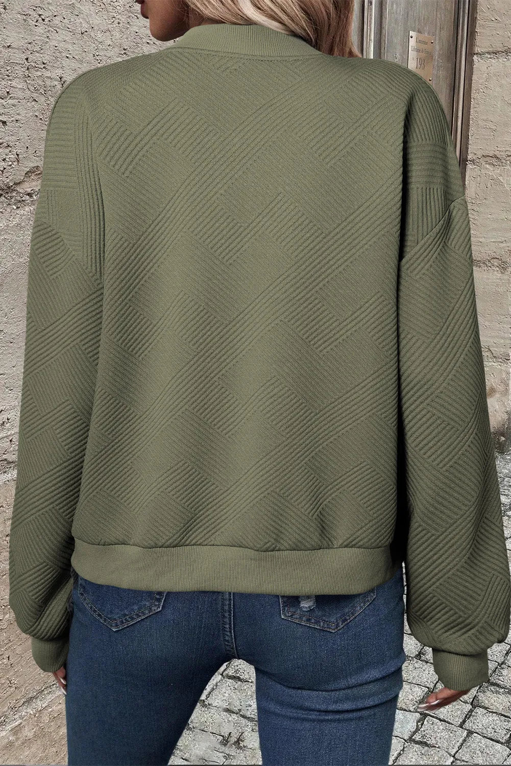 Textured Zip Up Baseball Collar Jacket-Versatile