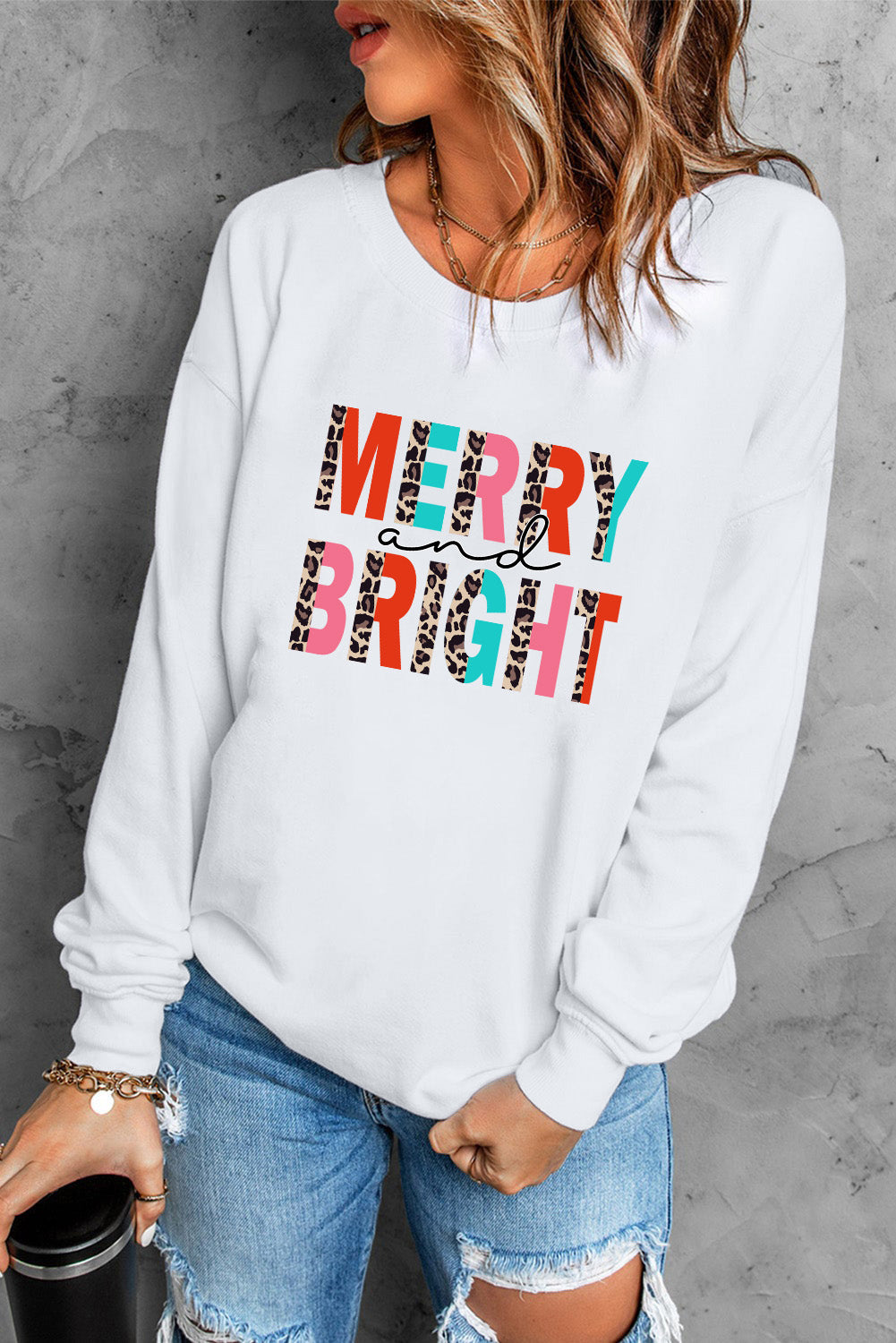 MERRY AND BRIGHT Graphic Sweatshirt-Festive