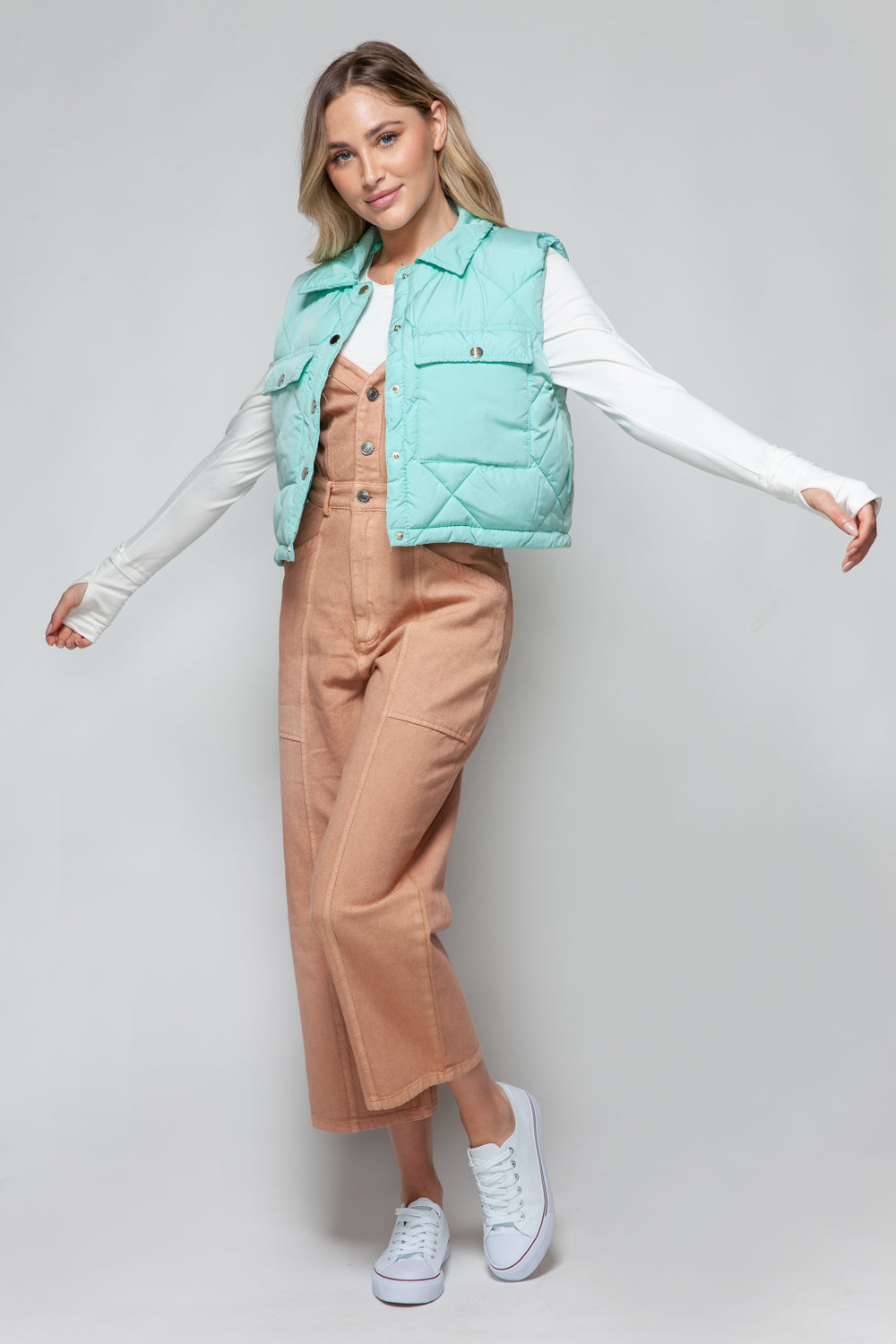 Snobbish Snap Down Quilted Crop Vest-Trendy