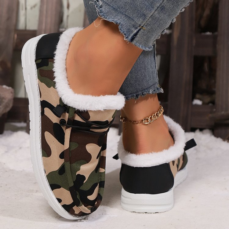 Fuzzy Camouflage Round Toe Shoes-Comfortable-Fashion