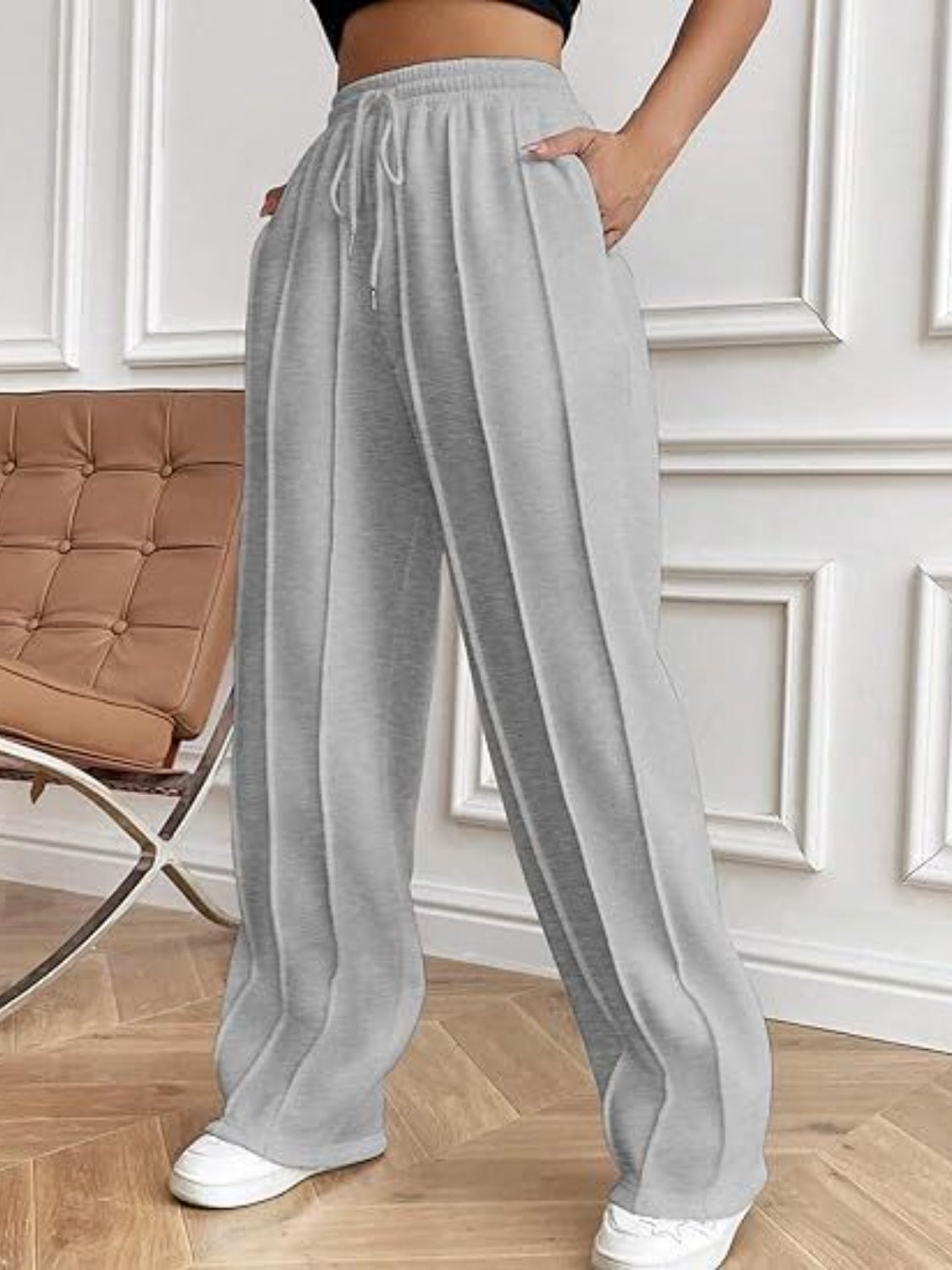 Drawstring Wide Leg Pants with Pockets-Comfortable