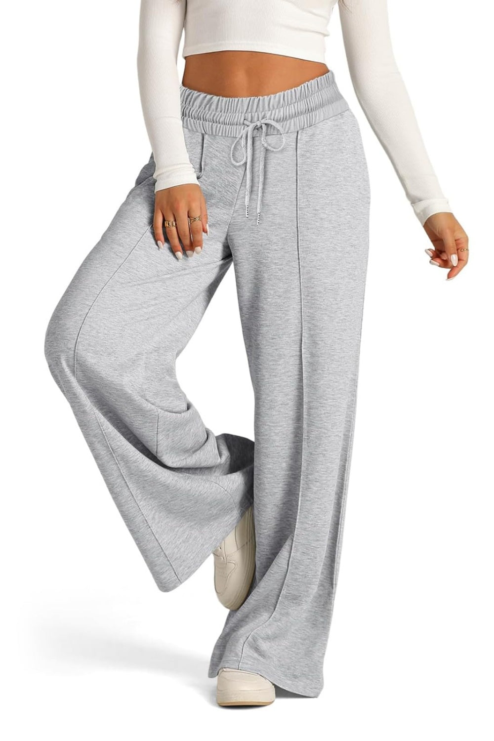 Drawstring Elastic Waist - Wide Leg Pants