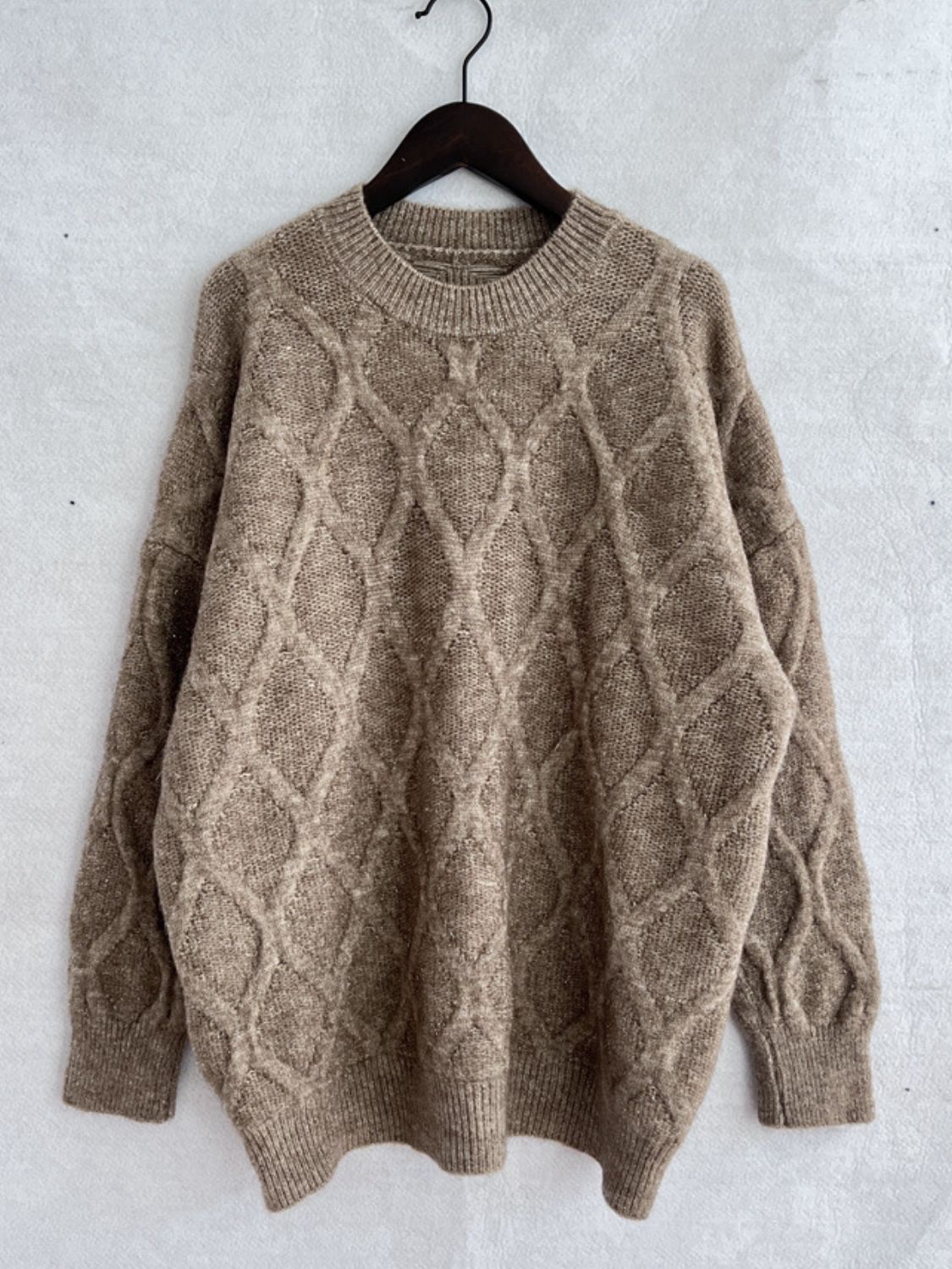 Diamond Round Neck Long Sleeve Sweater Winter Fashion