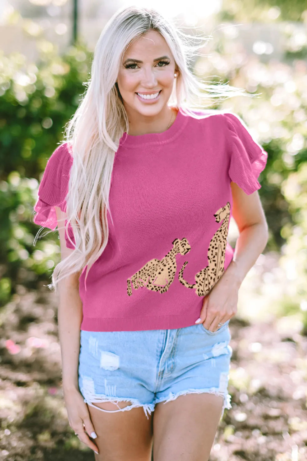 Ruffled Round Neck Cap Sleeve Sweater-Stylish