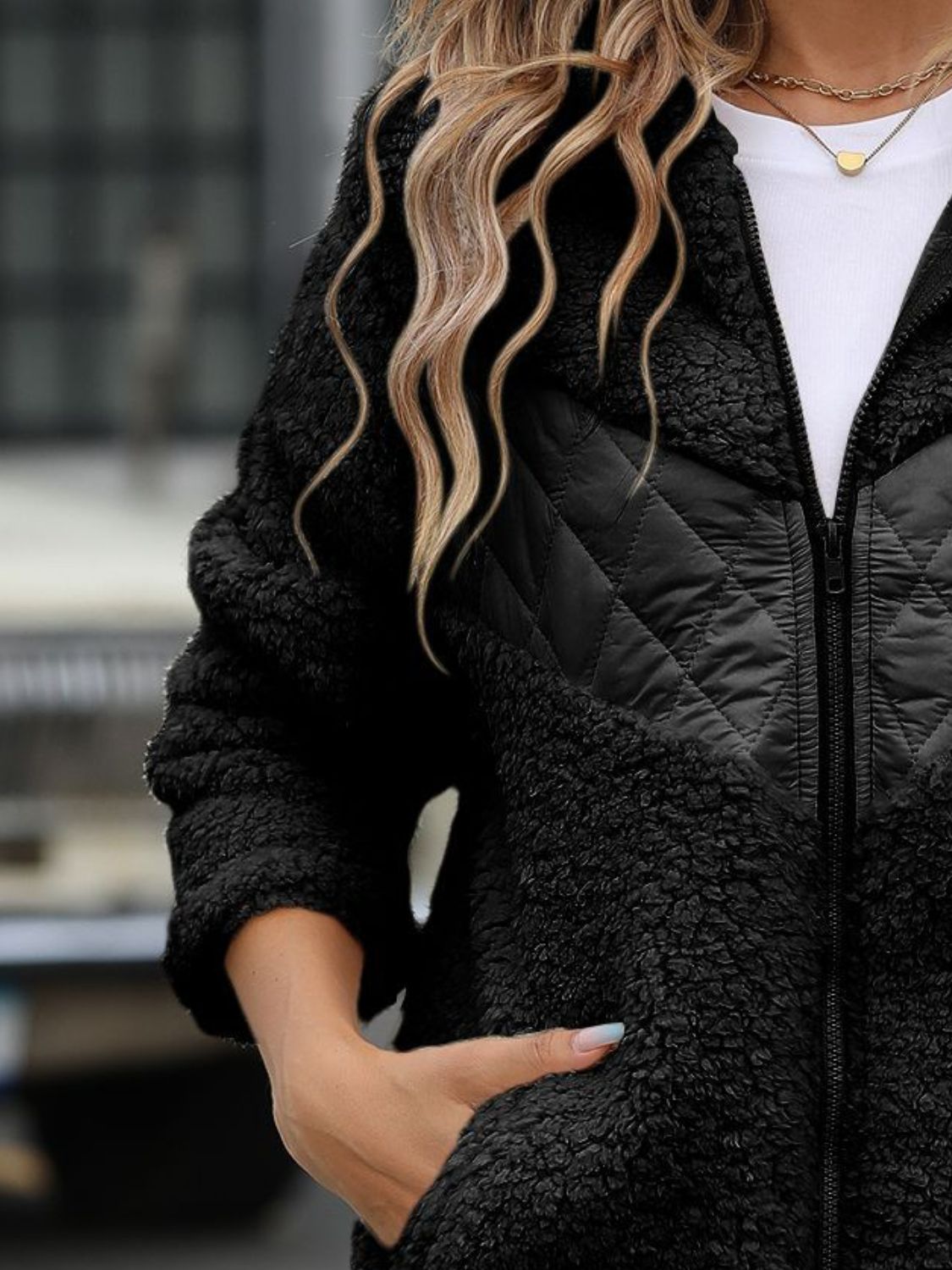 Fuzzy Zip Up Long Sleeve Hooded Jacket-Trendy
