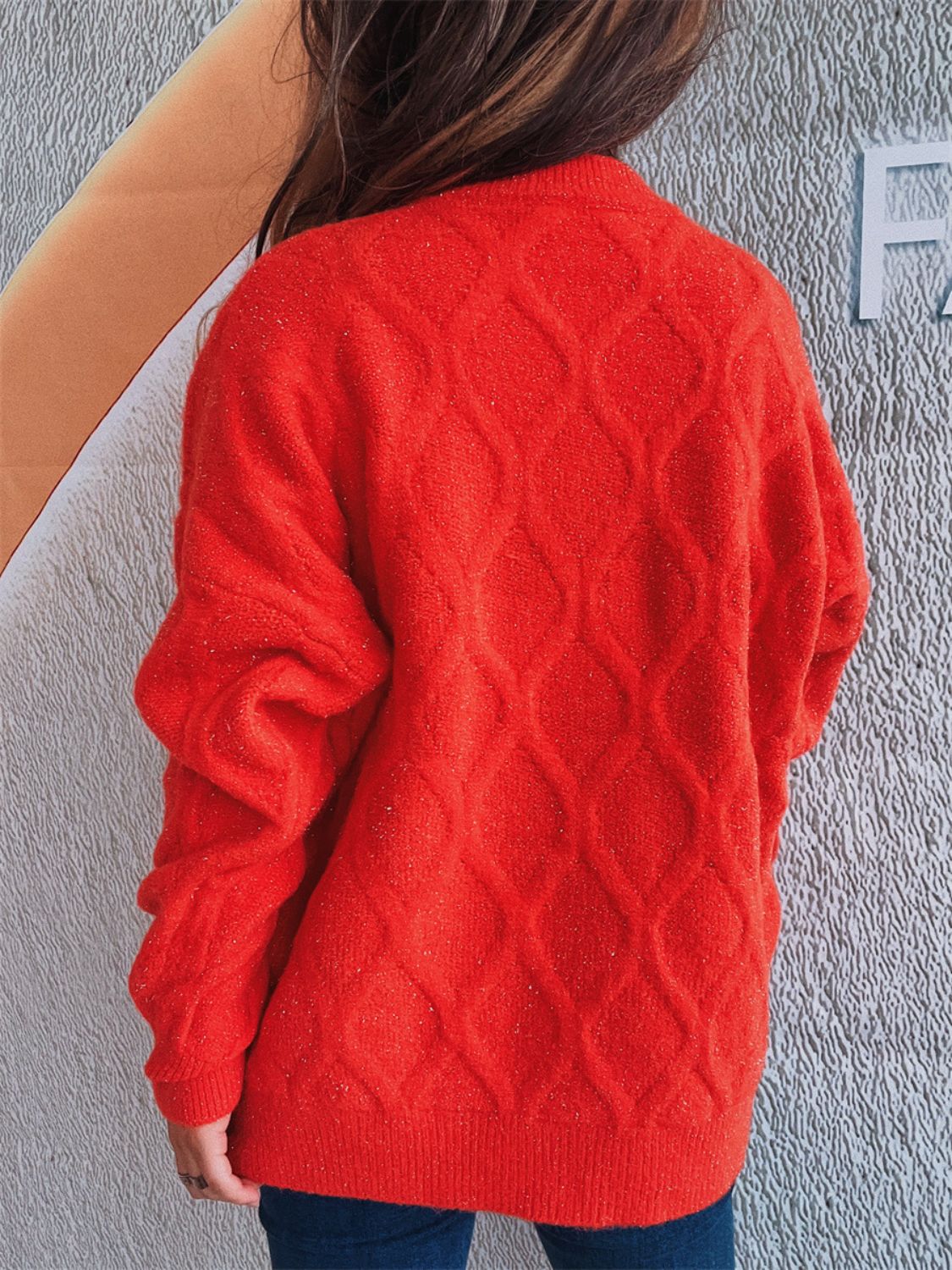 Diamond Round Neck Long Sleeve Sweater Winter Fashion