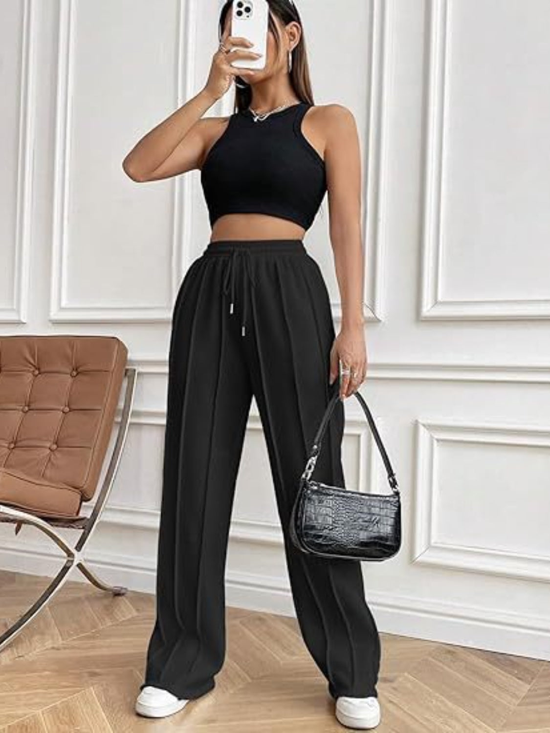 Drawstring Wide Leg Pants with Pockets-Comfortable