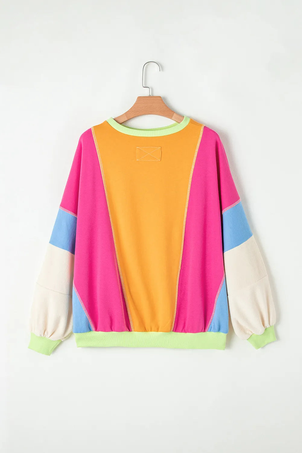 Color Block Round Neck Long Sleeve Top Trendy