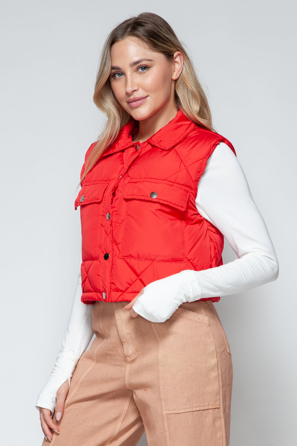 Snobbish Snap Down Quilted Crop Vest-Fashionable