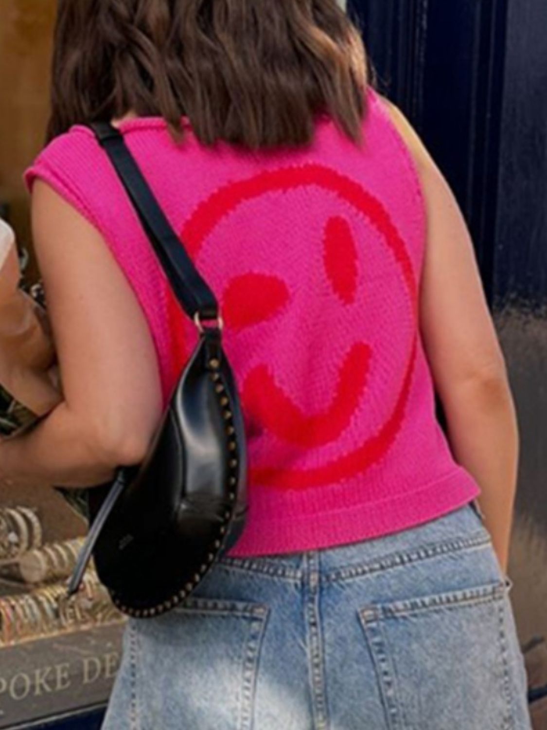 Smiley Round Neck Sweater Vest-Comfortable