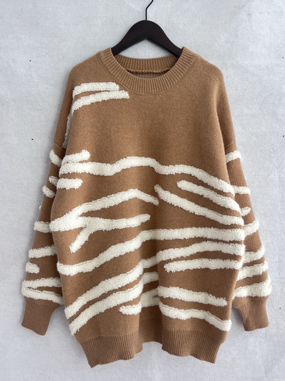 Contrast Round Neck Long Sleeve Sweater Stylish