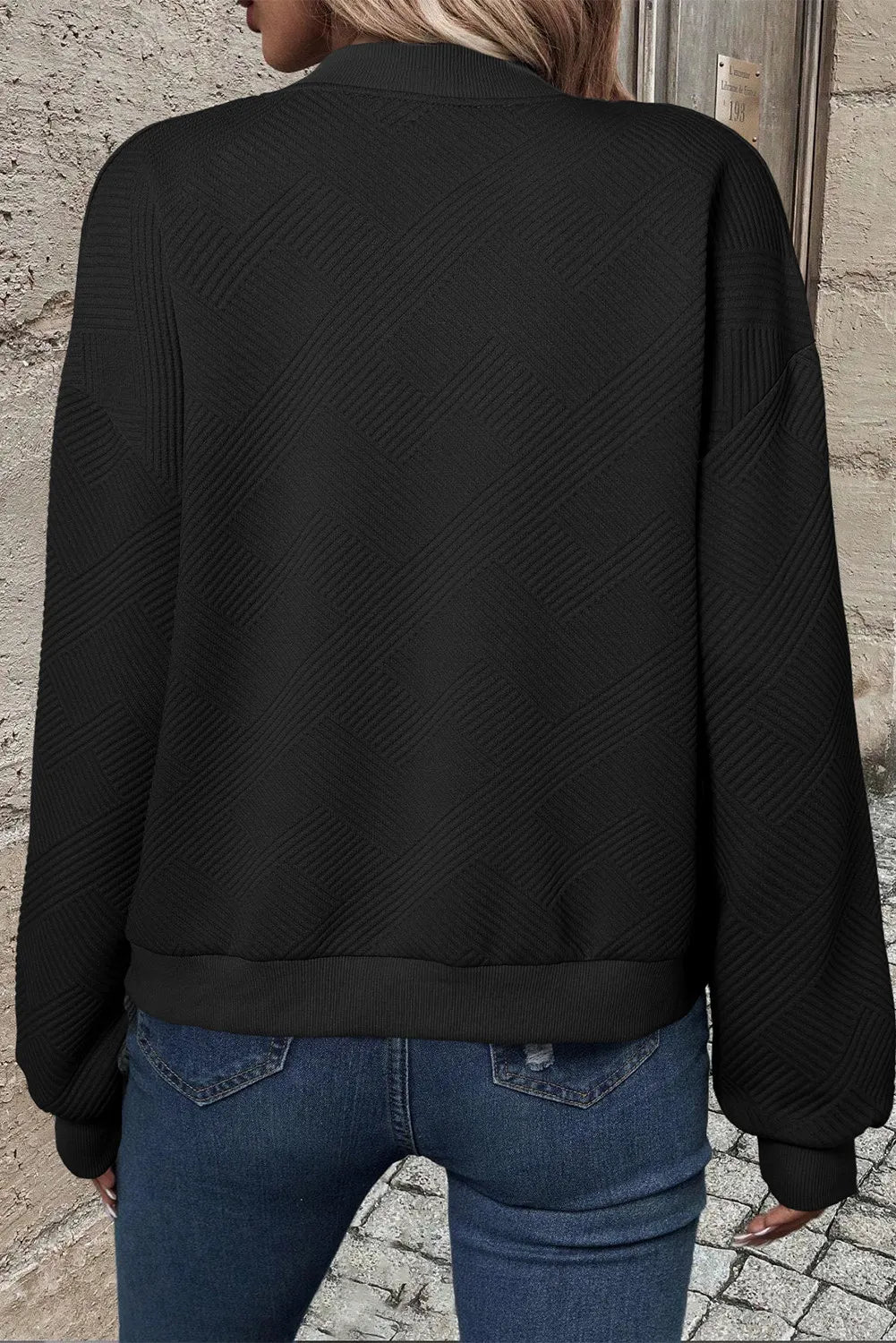 Textured Zip Up Baseball Collar Jacket-Versatile