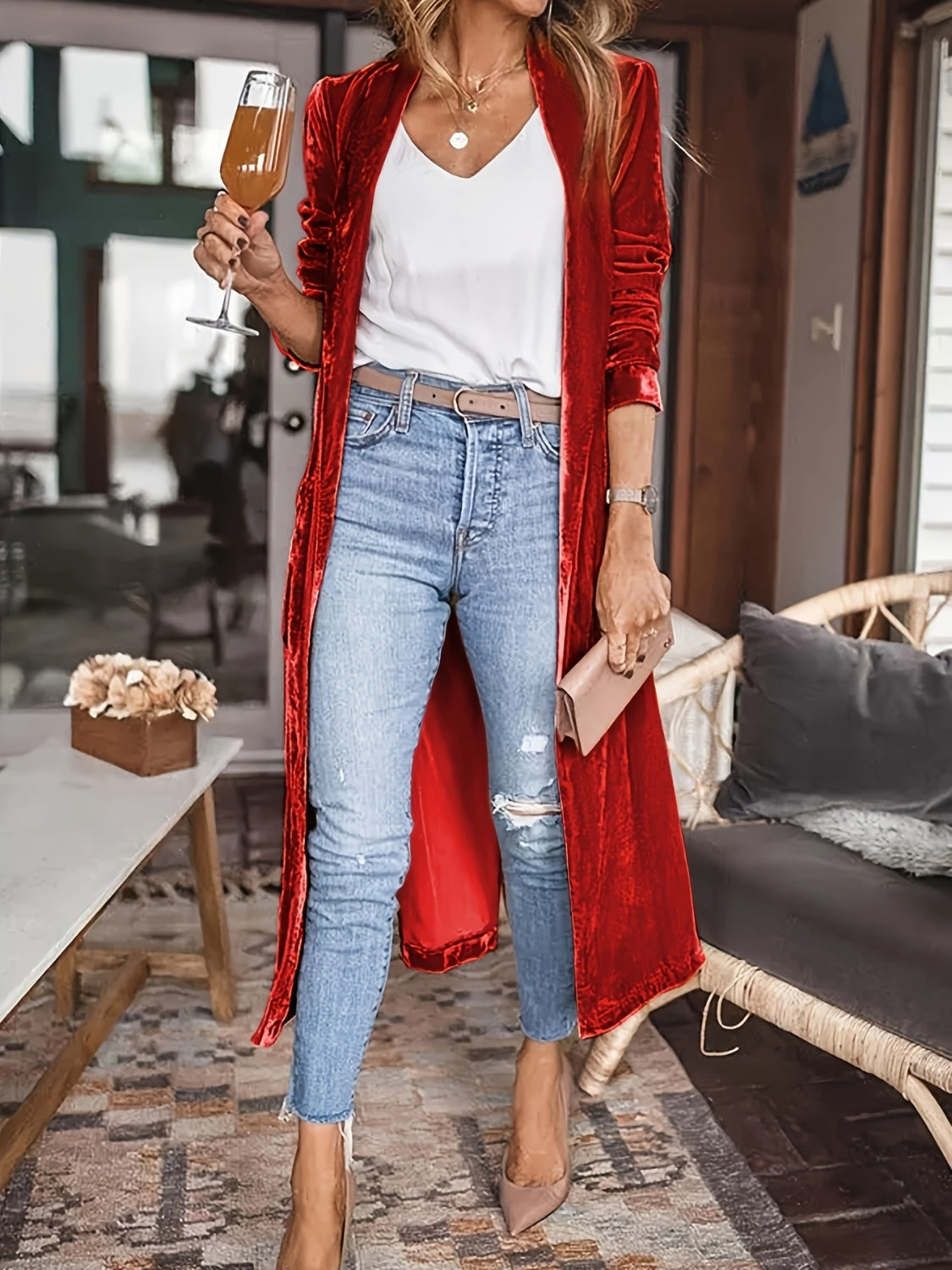 Open Front Long Sleeve Coat Lightweight Stylish