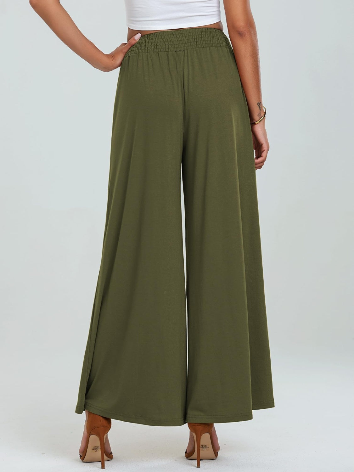 Pocketed Elastic Waist Wide Leg Pants-Comfort