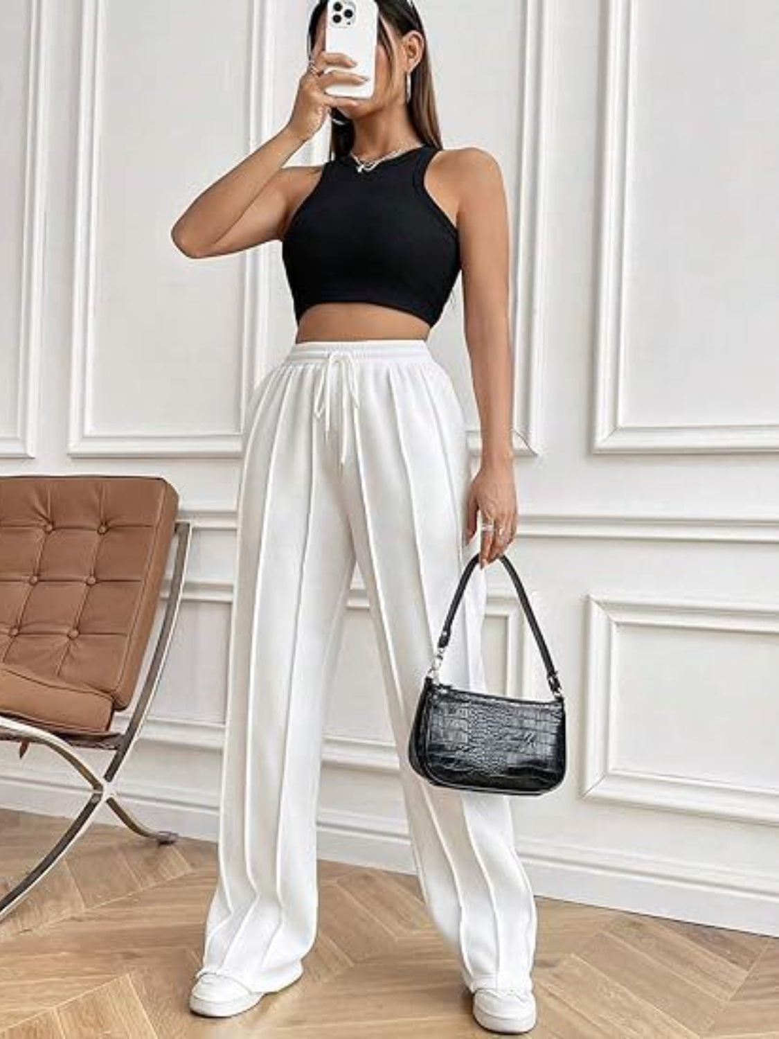 Drawstring Wide Leg Pants with Pockets-Comfortable