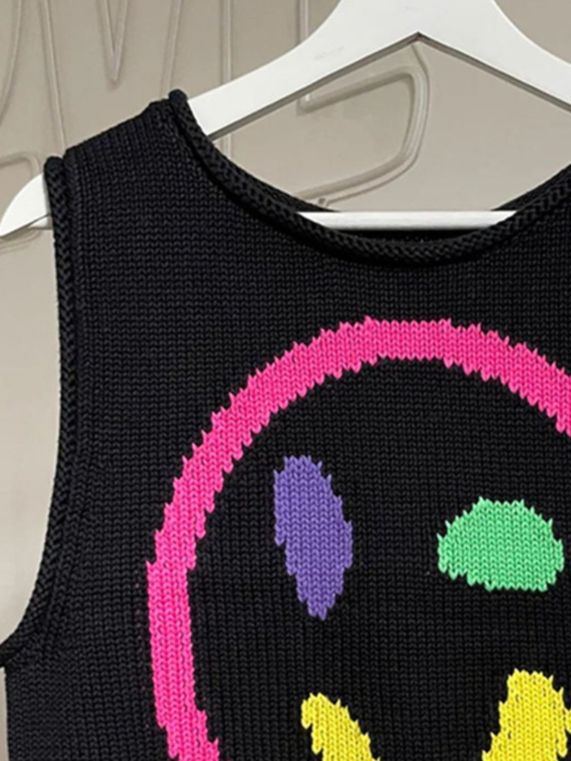 Smiley Round Neck Sweater Vest-Comfortable