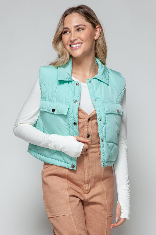 Snobbish Snap Down Quilted Crop Vest-Trendy