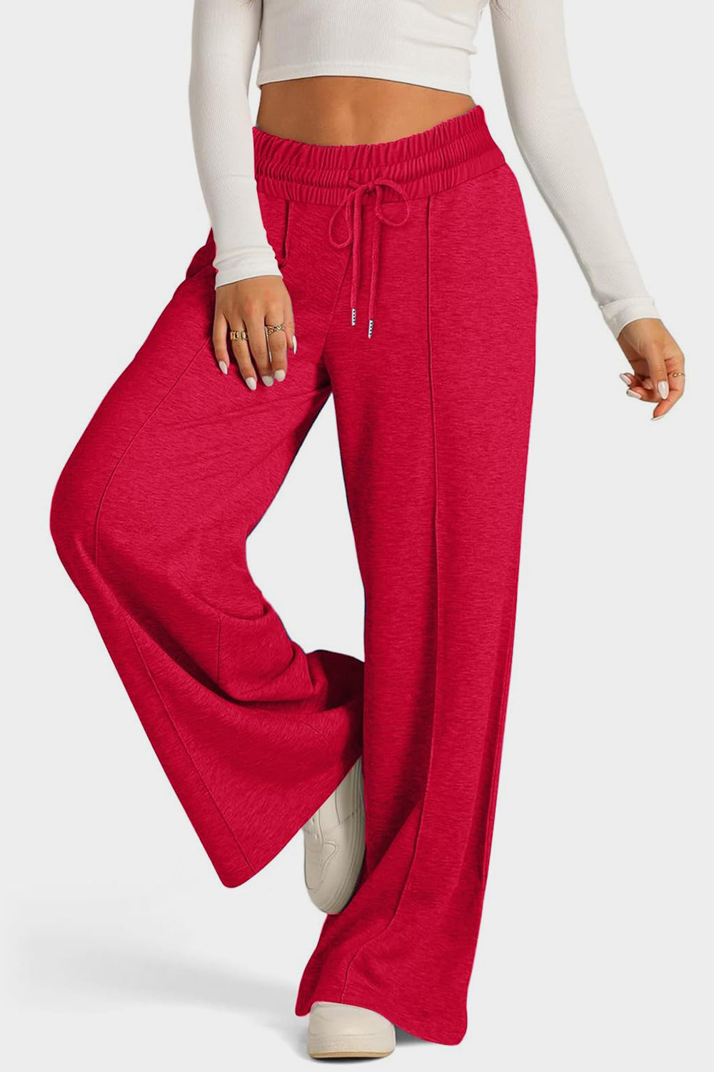 Drawstring Elastic Waist - Wide Leg Pants
