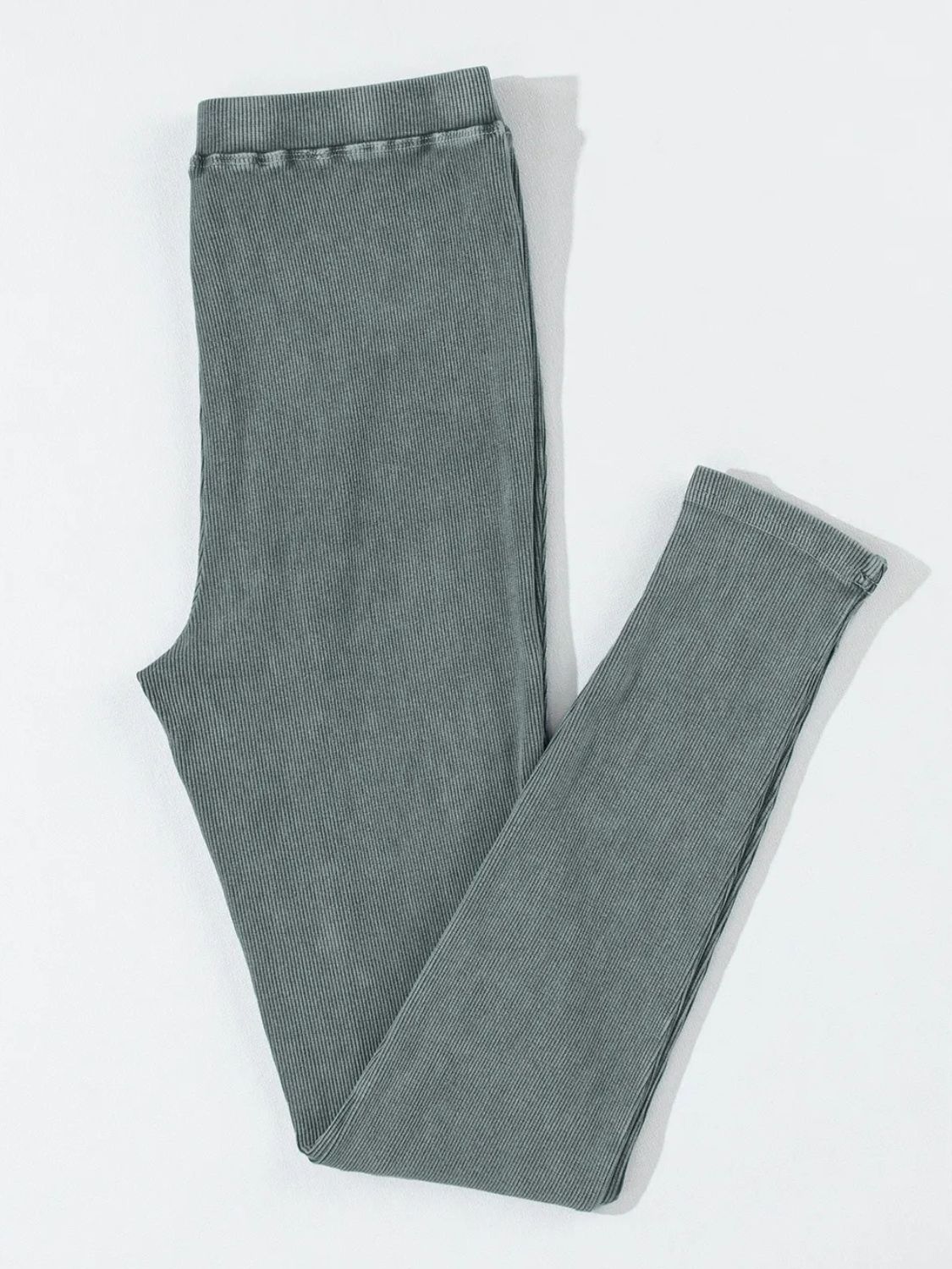Ribbed Elastic Waist Leggings-Casual-Comfort