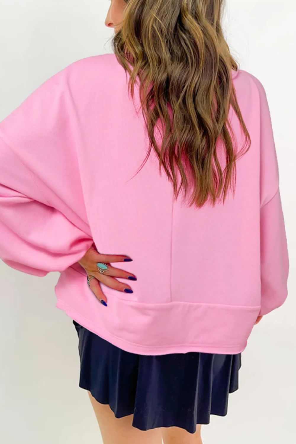 Half Button Long Sleeve Sweatshirt-Cozy-Casual