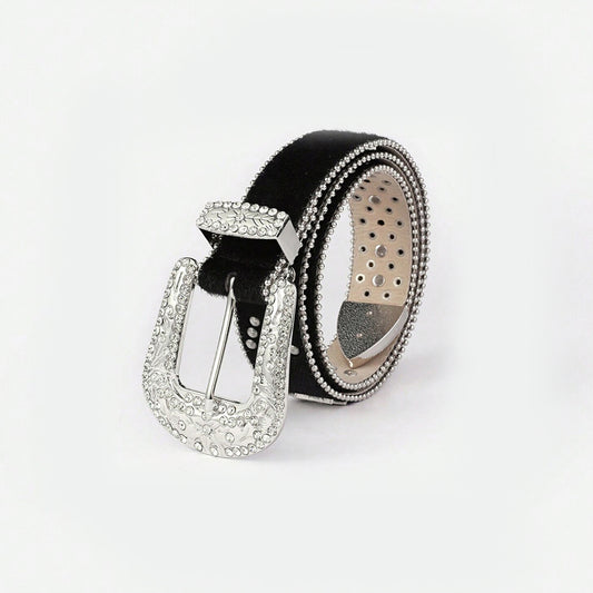 PU Leather Inlaid Rhinestone Belt Trendy Fashion