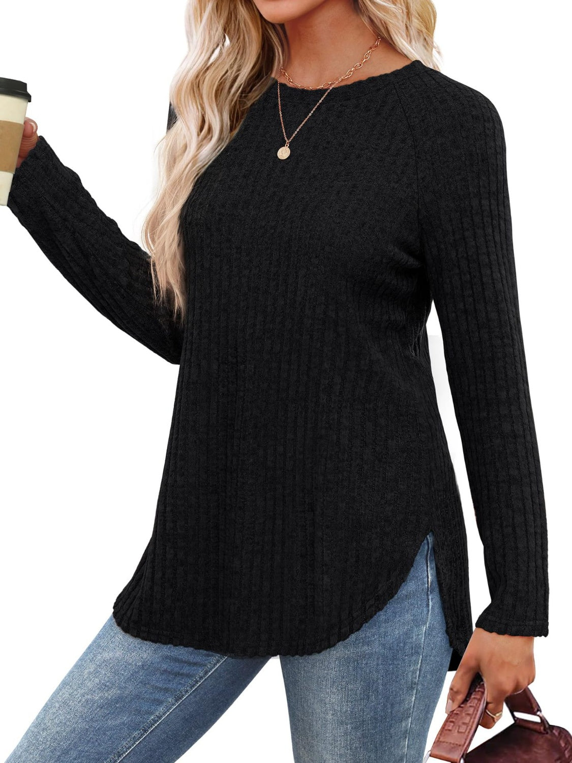 Round Neck Raglan Sleeve T-Shirt-Casual-Fashion