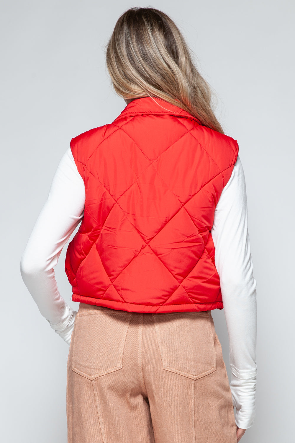 Snobbish Snap Down Quilted Crop Vest-Fashionable