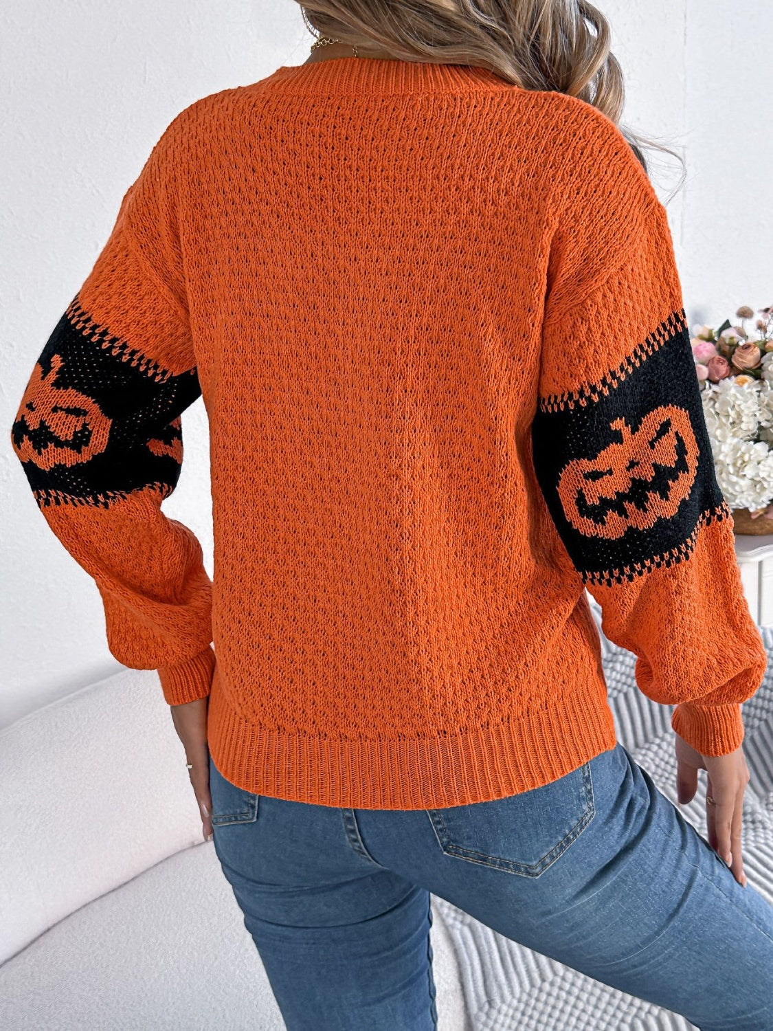 Pumpkin Round Neck- Long Sleeve -  Sweater