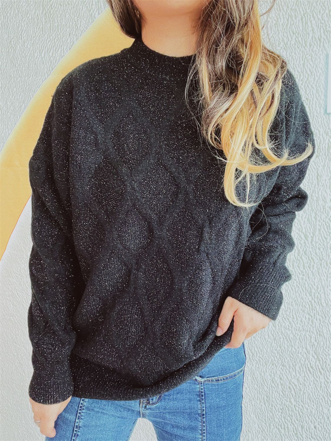 Diamond Round Neck Long Sleeve Sweater Winter Fashion