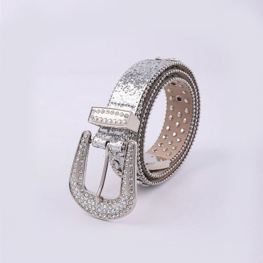 PU Leather Rhinestone Belt Embellished Fashion