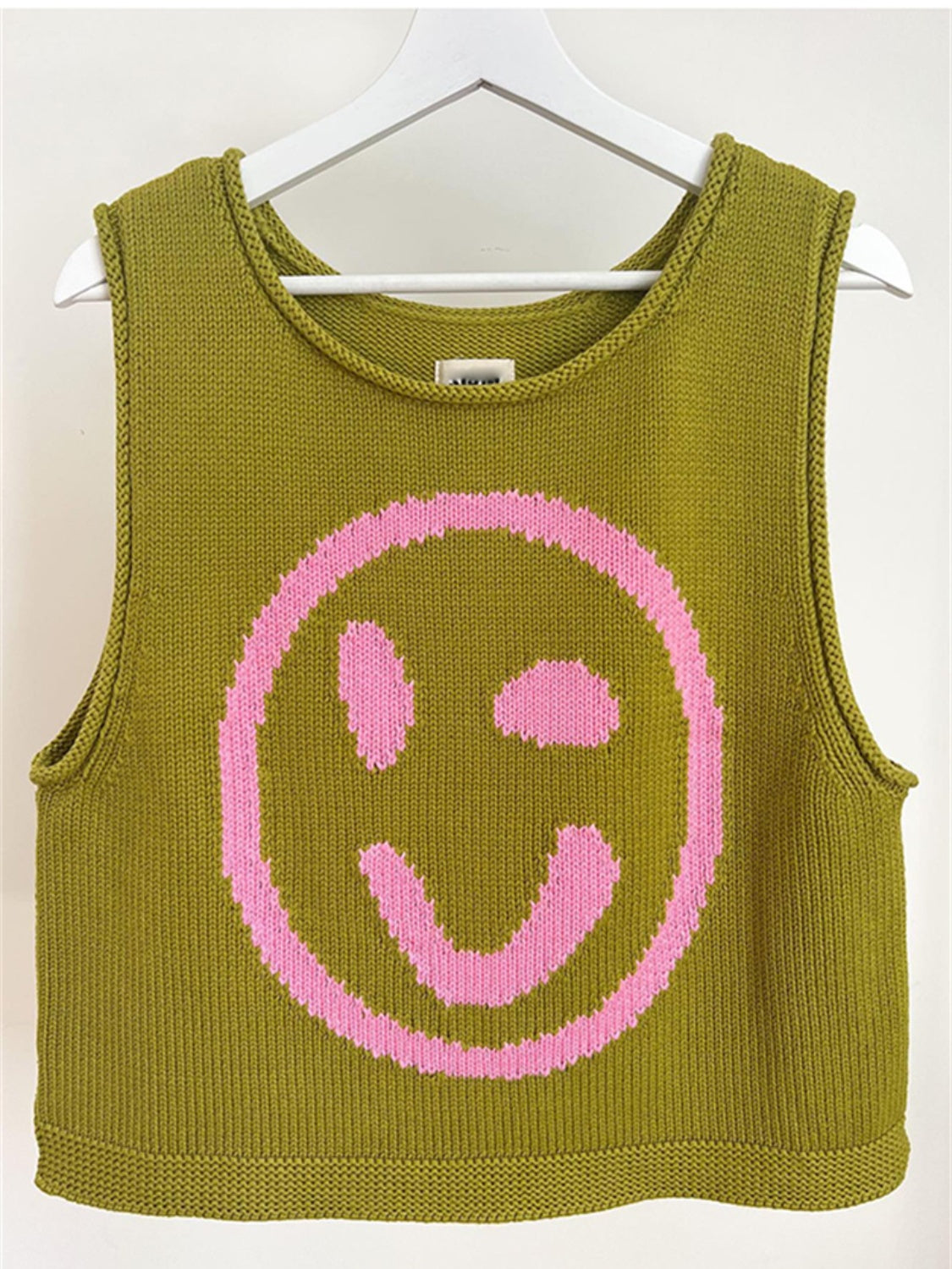 Smiley Round Neck Sweater Vest-Comfortable