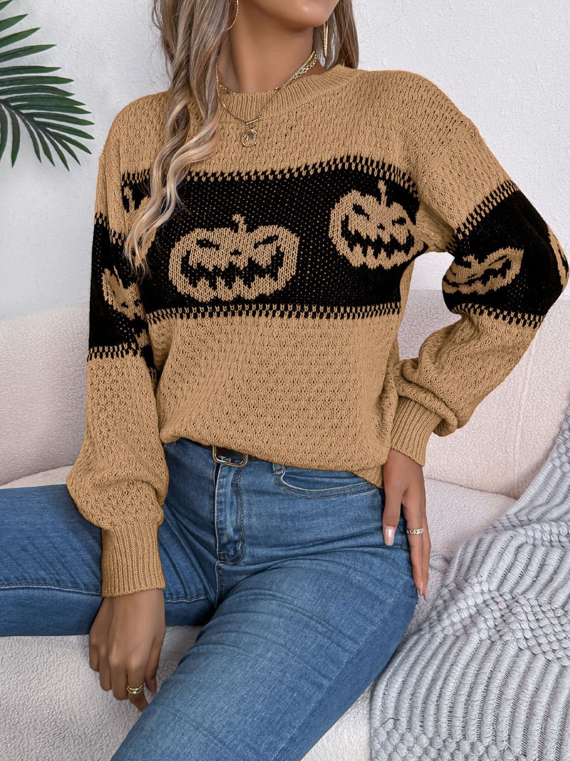 Pumpkin Round Neck- Long Sleeve -  Sweater