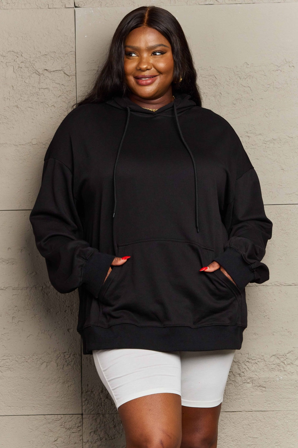 Full Size Drawstring - Long Sleeve Hoodie