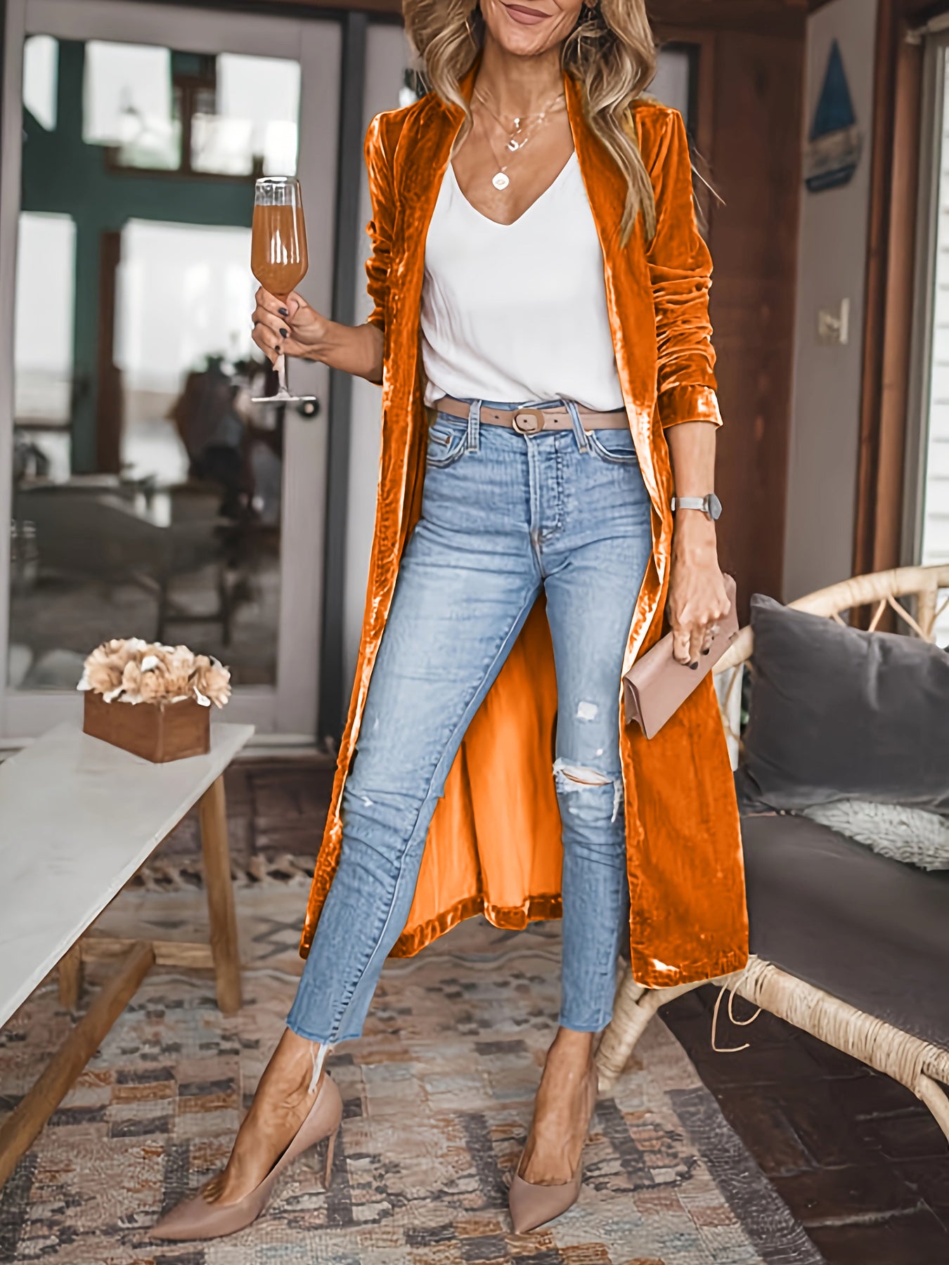 Open Front Long Sleeve Coat Lightweight Stylish