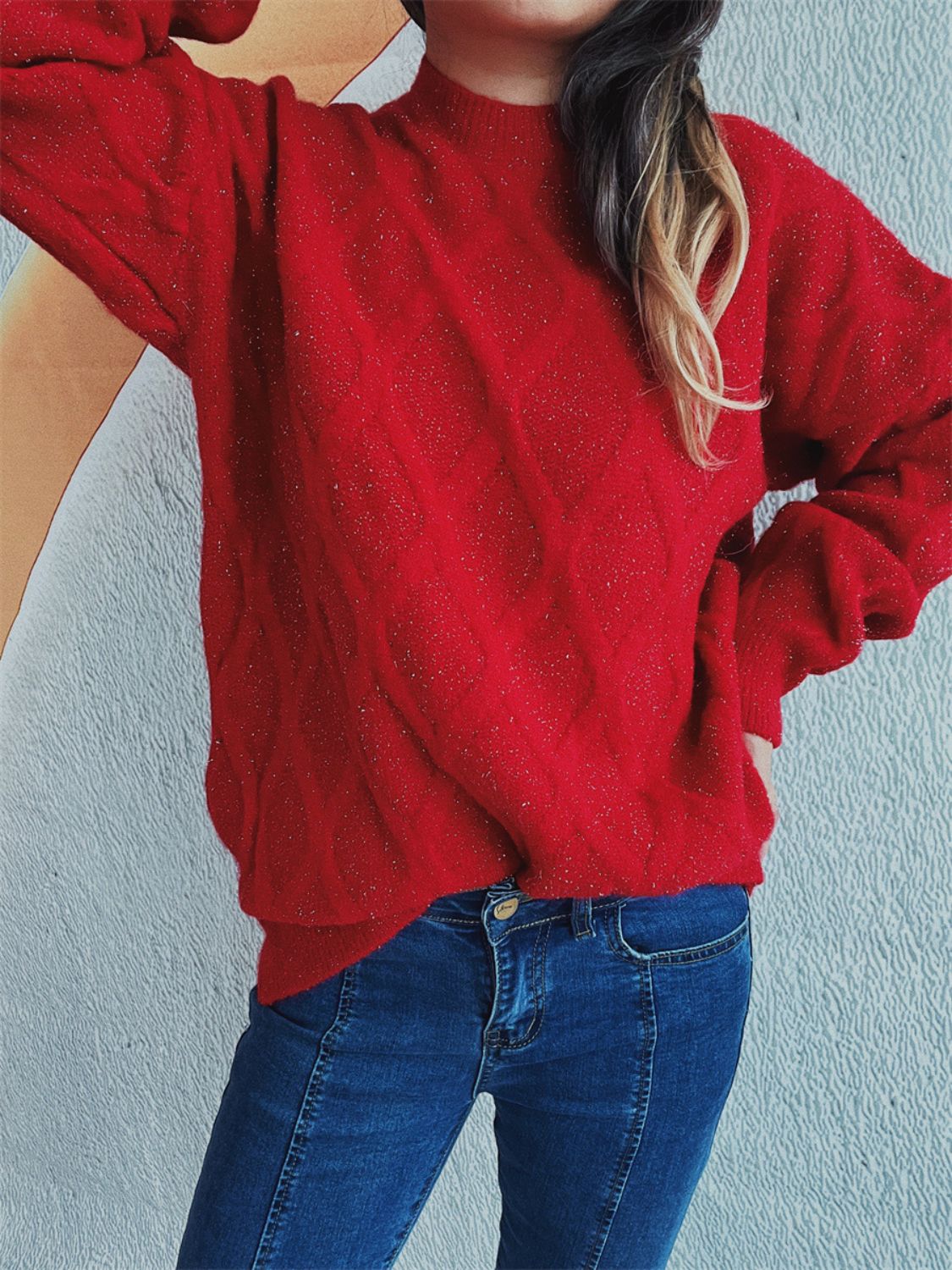 Diamond Round Neck Long Sleeve Sweater Winter Fashion