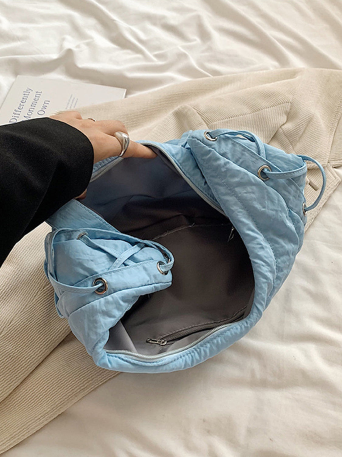 Lace-Up Polyester Crossbody Bag-Adjustable