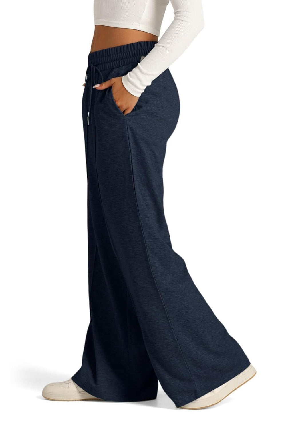 Drawstring Elastic Waist - Wide Leg Pants