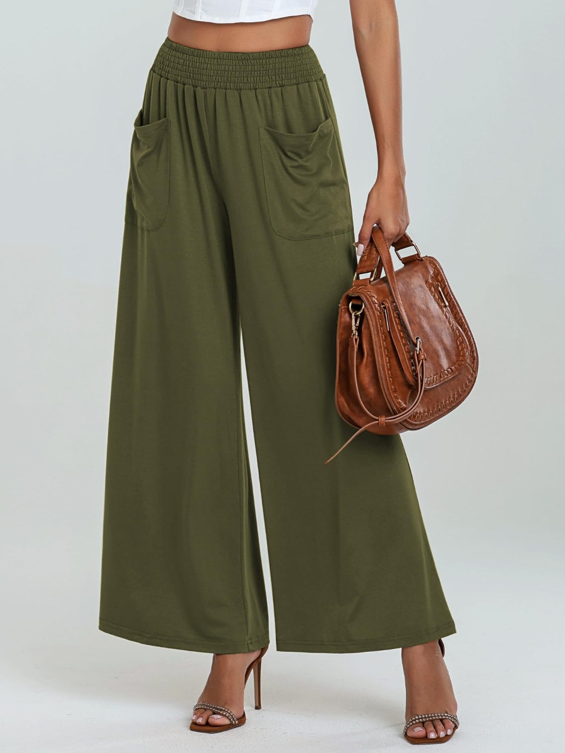 Pocketed Elastic Waist Wide Leg Pants-Comfort