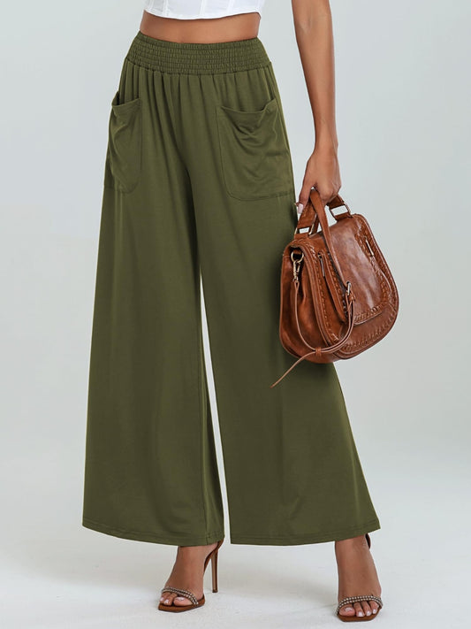 Pocketed Elastic Waist Wide Leg Pants-Comfort