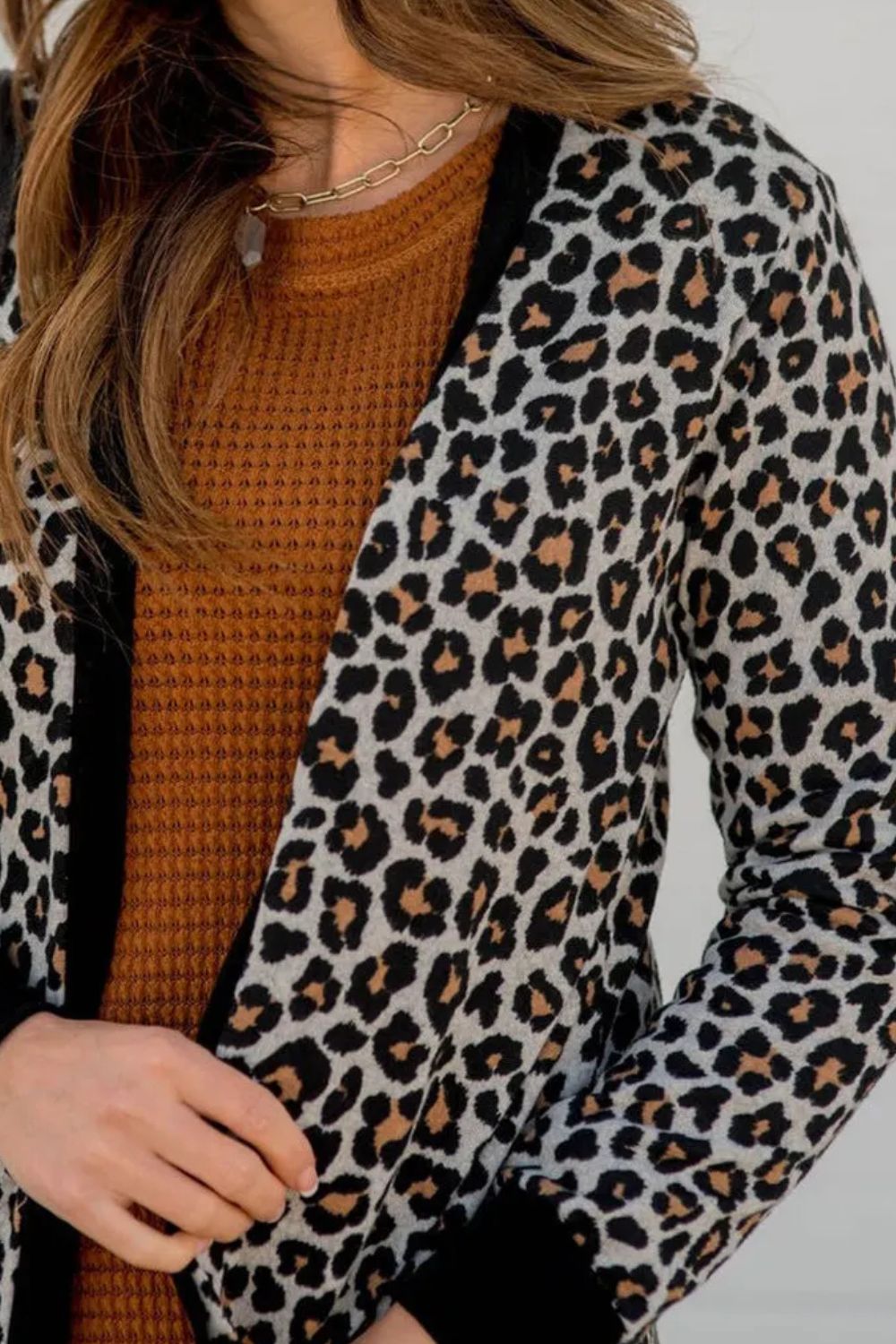 Pocketed Leopard Open Front Cover Up-Stylish